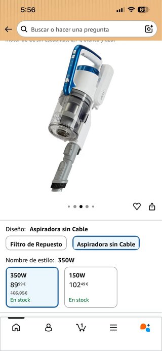 Aspiradora sin cable 350W Amazon Basics