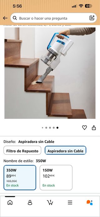 Aspiradora sin cable 350W Amazon Basics