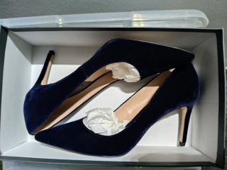 Zapatos de aguja azul terciopelo