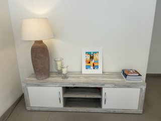 Mueble TV 180x40cm gris y blanco