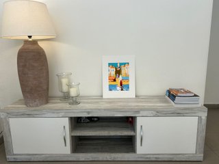 Mueble TV 180x40cm gris y blanco