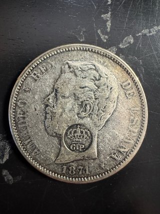 5 Pesetas Amadeo I 1871 G.P. coronado
