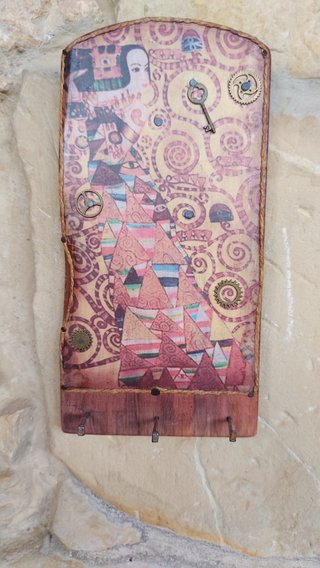 Colgador Llaves Tríptico Madera Klimt