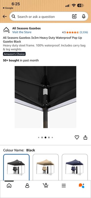 Gazebo Plegable 3x3m Negro Impermeable