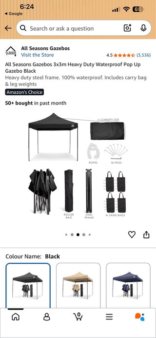 Gazebo Plegable 3x3m Negro Impermeable