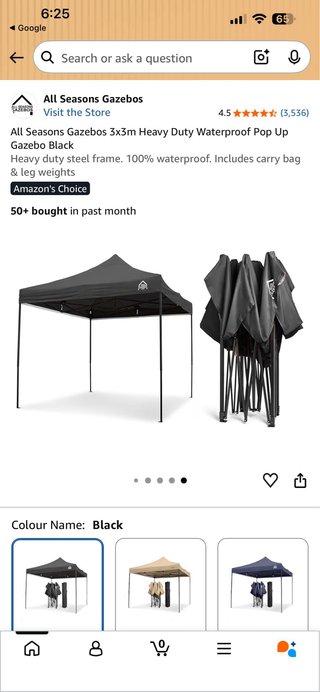 Gazebo Plegable 3x3m Negro Impermeable