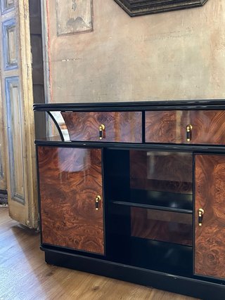 Aparador Vintage Madera y Cristal Negro