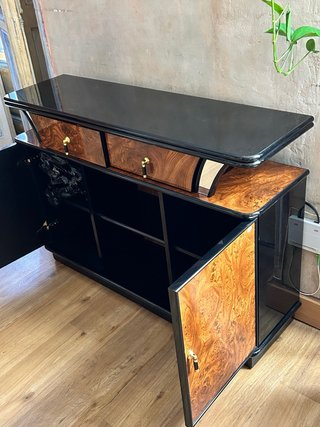 Aparador Vintage Madera y Cristal Negro