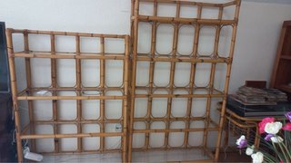 Mesa y 4 Sillas Bambú y Cristal