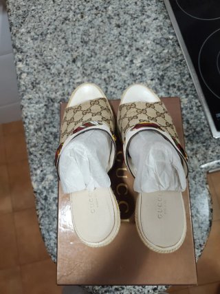 Sandali con zeppa Gucci originali beige marrone