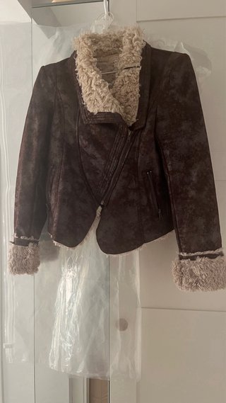 Cazadora biker aviador marrón con borreguito