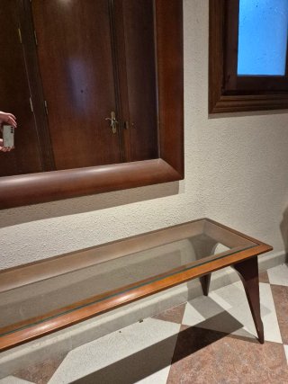 Conjunto Mesa Cristal y Espejo Madera