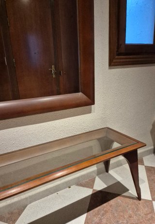 Conjunto Mesa Cristal y Espejo Madera