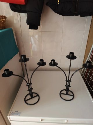 Pareja Candelabros Metal Negro