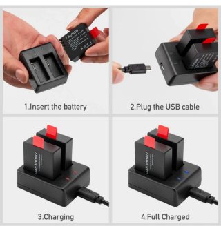 Kit 3 Baterías GEEKAM Cargador Duo Camara de Accio