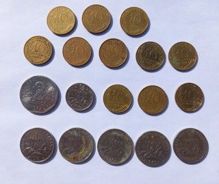 Lote monedas Francia 10, 2, 1/2, 1 Francs