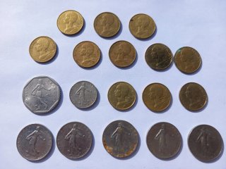 Lote monedas Francia 10, 2, 1/2, 1 Francs