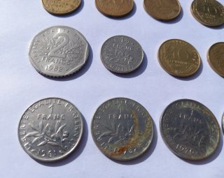Lote monedas Francia 10, 2, 1/2, 1 Francs
