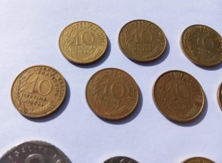 Lote monedas Francia 10, 2, 1/2, 1 Francs