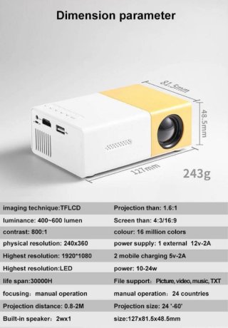 Mini proiettore LED 1080p TFLCD HDMI USB