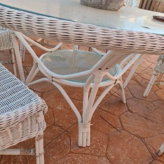 Mesa de jardín mimbre 6 sillas cristal