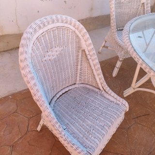 Mesa de jardín mimbre 6 sillas cristal