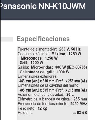 Microondas/Grill Panasonic. Nuevo