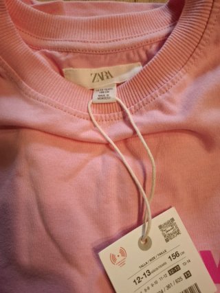 Camiseta Zara Infantil Rosa Talla 12-13