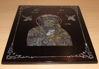 Panel madera mosaico nácar Virgen niño Jesús 70 ́s
