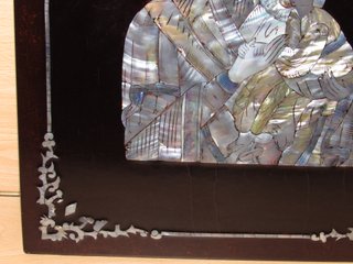Panel madera mosaico nácar Virgen niño Jesús 70 ́s