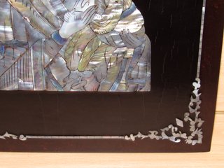 Panel madera mosaico nácar Virgen niño Jesús 70 ́s
