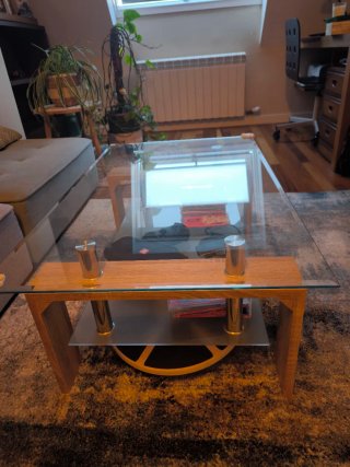 Mesa de centro cristal y madera