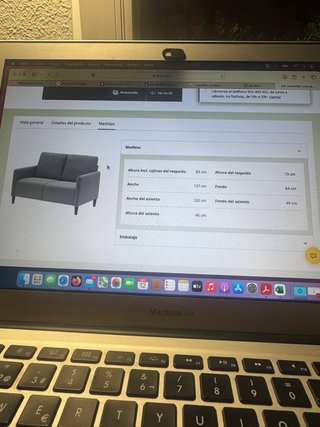 Sofá 2 plazas gris tela. Comprado en Ikea.