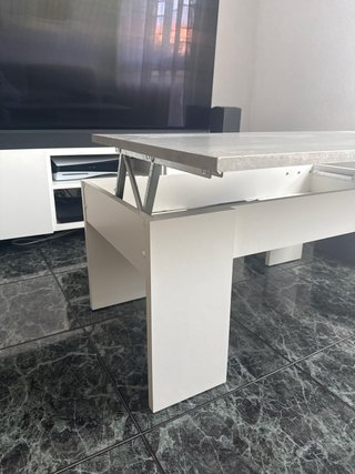 Mesa de Centro Elevable Blanco y Gris Cemento