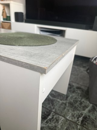 Mesa de Centro Elevable Blanco y Gris Cemento