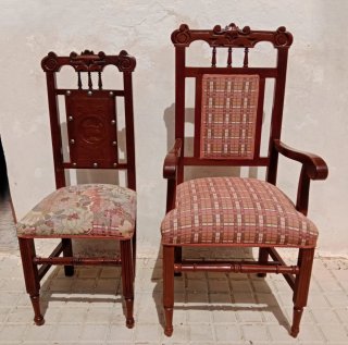 Conjunto comedor antiguo: 6 sillas, 2 sillones