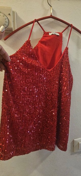Top paillettes rosso Tg S