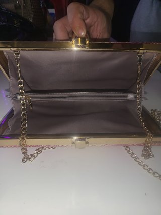 Bolso fiesta metalizado cadena oro rosa