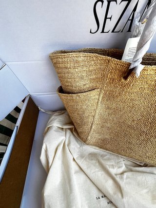 Bolso shopper Sezane Paloma grande rafia beige