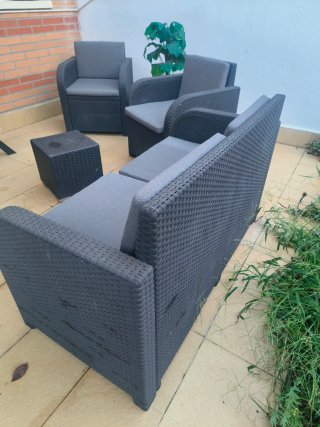 Conjunto Muebles Jardín Plástico Negro Gris