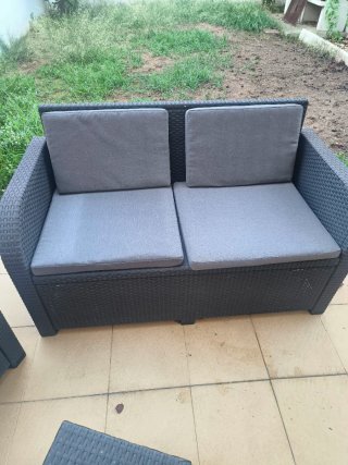 Conjunto Muebles Jardín Plástico Negro Gris