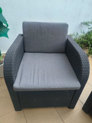 Conjunto Muebles Jardín Plástico Negro Gris