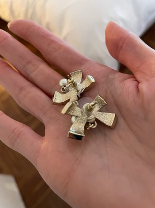 Pendientes Chanel Lazo Perla Rosa Plata