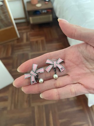 Pendientes Chanel Lazo Perla Rosa Plata