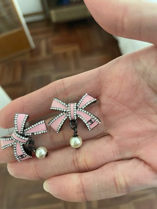 Pendientes Chanel Lazo Perla Rosa Plata