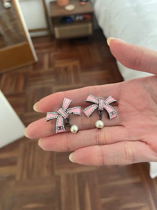 Pendientes Chanel Lazo Perla Rosa Plata