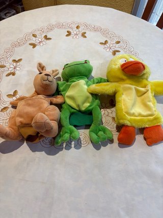 3 Peluches Títere de Guante (Canguro, Rana, Pato)