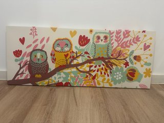 Cuadro de tela con búhos y flores
