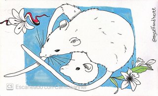 Dibujo original pareja ratones flores