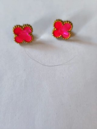 Conjunto collar pendientes pulsera trébol rosa